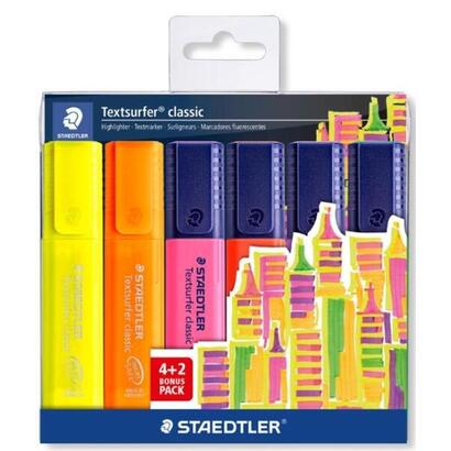 staedtler-textsurfer-classic-364-pack-de-6-marcadores-fluorescentes-secado-rapido-trazo-1-5mm-aprox-colores