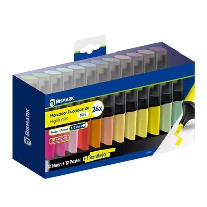 bismark-long-life-set-de-mesa-con-24-mini-marcadores-fluorescentes-12x-neon-y-12x-pastel-tinta-de-secado-rapido-