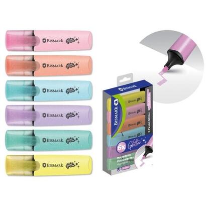 bismark-pack-de-6-marcadores-fluorescentes-glitter-pastel-tinta-de-secado-rapido-punta-biselada-ideal-para