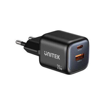 unitek-wall-charger-2x-gan-usb-a-usb-c-20w-black