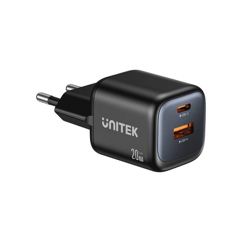unitek-wall-charger-2x-gan-usb-a-usb-c-20w-black