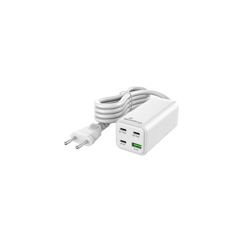 mediarange-cargador-100w-4-port-1x-usb-a-3x-usb-c-gan-blanco