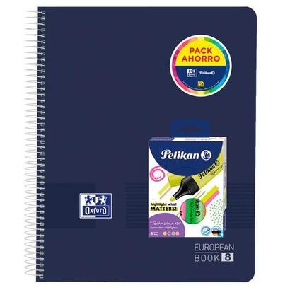 oxford-pack-cuaderno-europeanbook-8-livego-a4-160h-5x5-tapa-plastico-4-resaltadores-neon-surtidos