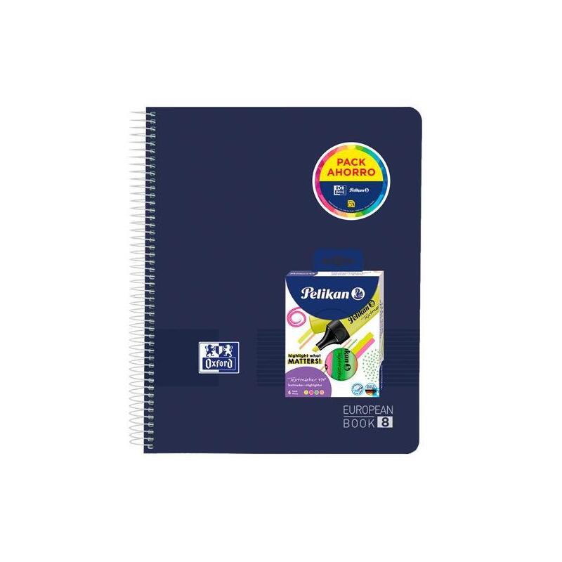 oxford-pack-cuaderno-europeanbook-8-livego-a4-160h-5x5-tapa-plastico-4-resaltadores-neon-surtidos