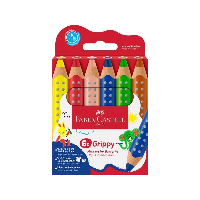 faber-castell-grippy-pack-con-6-lapices-de-colores-gruesos-mina-xxl-suave-forma-triangular-con-grip-colores-surtidos
