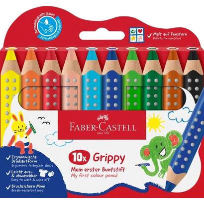 faber-castell-grippy-pack-con-10-lapices-de-colores-gruesos-mina-xxl-suave-forma-triangular-con-grip-colores