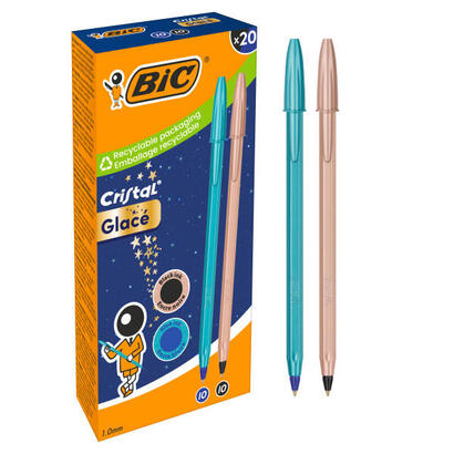 bic-cristal-glace-pack-con-20-boligrafos-de-bola-cuerpo-opaco-en-color-azul-metalizado-mate-y-cobre-mate-punta
