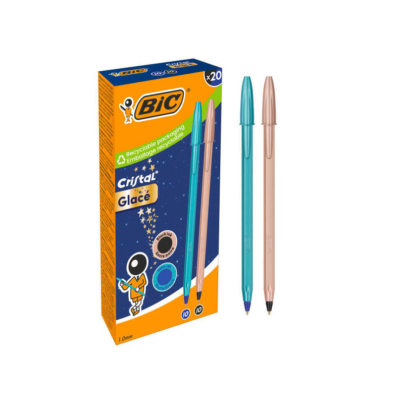 bic-cristal-glace-pack-con-20-boligrafos-de-bola-cuerpo-opaco-en-color-azul-metalizado-mate-y-cobre-mate-punta