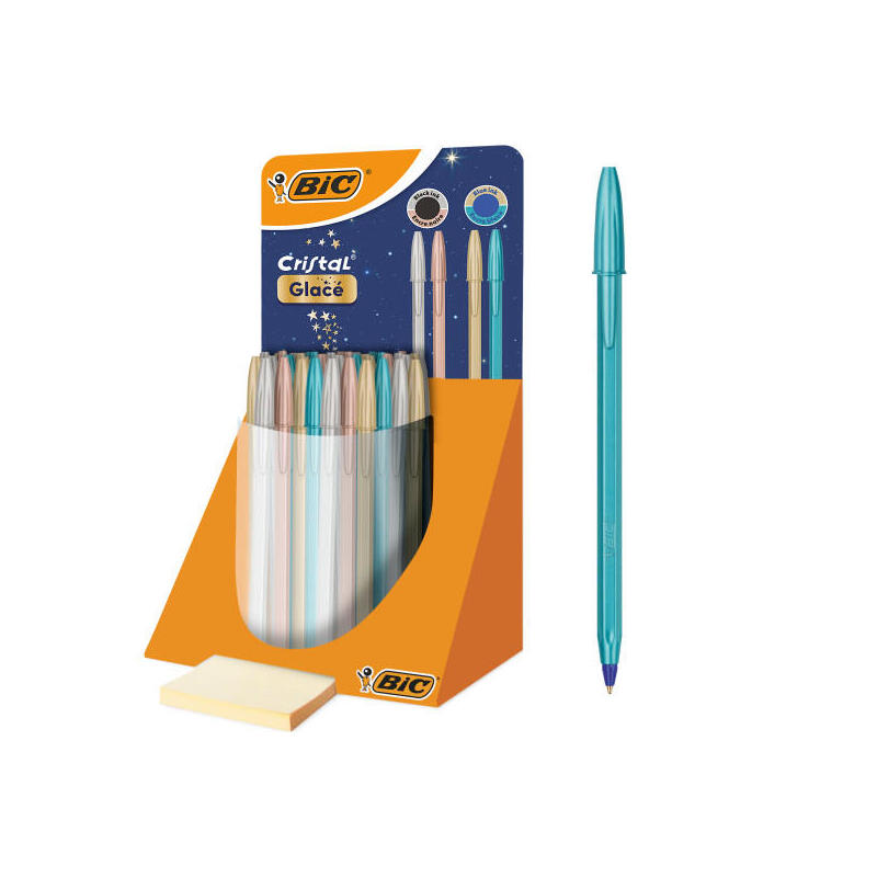 bic-cristal-glace-expositor-con-40-boligrafos-de-bola-cuerpo-opaco-en-colores-metalizados-mate-punta-redonda-de-1mm