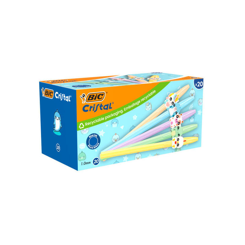 bic-cristal-pastel-figurines-pack-con-20-boligrafos-de-bola-cuerpo-opaco-en-colores-pastel-con-figuras-de-animales-