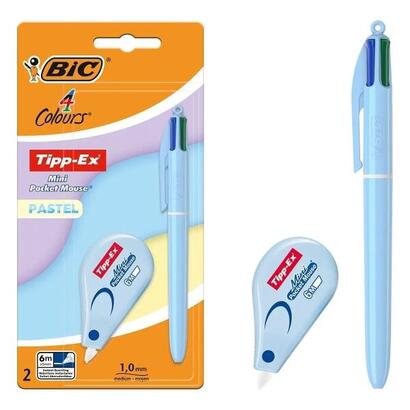 bic-4-colours-pastel-pack-con-1-boligrafo-de-bola-retractil-4-colores-corrector-tipp-ex-mini-pocket-mouse-pastel