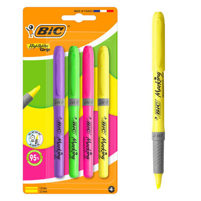 bic-highlighter-grip-pack-con-4-marcadores-fluorescentes-punta-biselada-trazo-entre-160-y-330-mm-grip