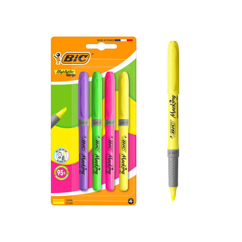 bic-highlighter-grip-pack-con-4-marcadores-fluorescentes-punta-biselada-trazo-entre-160-y-330-mm-grip