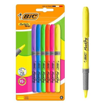 bic-highlighter-grip-pack-con-6-marcadores-fluorescentes-punta-biselada-trazo-entre-160-y-330-mm-grip