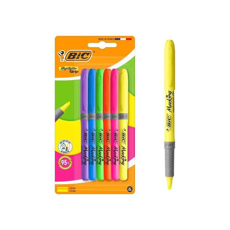 bic-highlighter-grip-pack-con-6-marcadores-fluorescentes-punta-biselada-trazo-entre-160-y-330-mm-grip