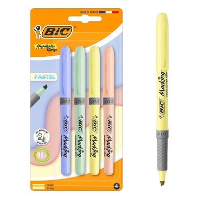 bic-highlighter-grip-pack-con-4-marcadores-fluorescentes-pastel-punta-biselada-trazo-entre-160-y-330-mm-grip