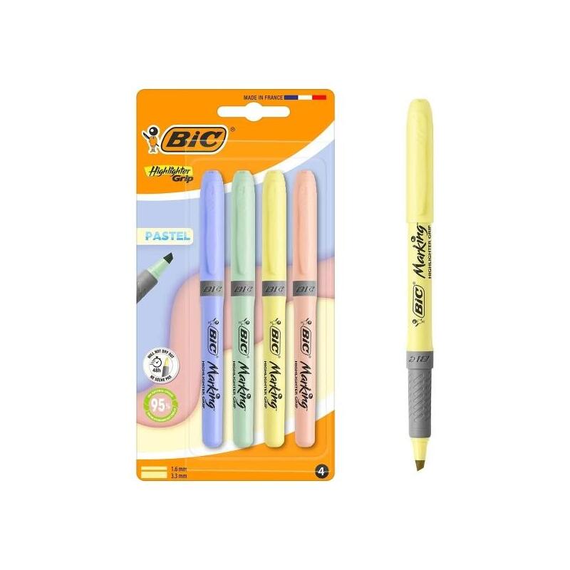 bic-highlighter-grip-pack-con-4-marcadores-fluorescentes-pastel-punta-biselada-trazo-entre-160-y-330-mm-grip