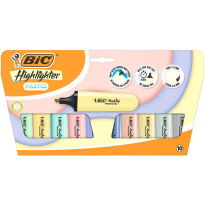 bic-marking-highlighter-flat-pastel-pack-de-10-marcadores-fluorescentes-punta-biselada-trazo-entre-120-y-460-mm-