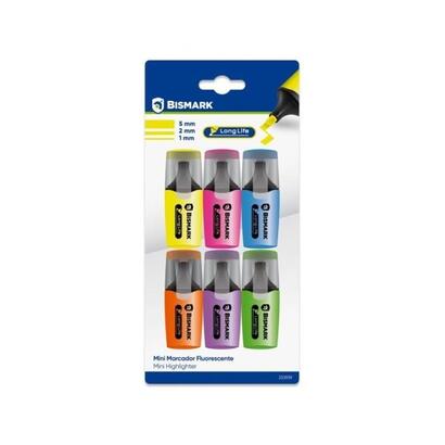 bismark-long-life-pack-de-6-mini-marcadores-fluorescentes-neon-tinta-de-secado-rapido-punta-biselada-ideal-para