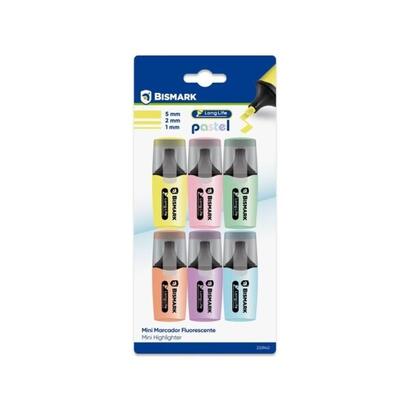 bismark-long-life-pack-de-6-mini-marcadores-fluorescentes-pastel-tinta-de-secado-rapido-punta-biselada-ideal-para