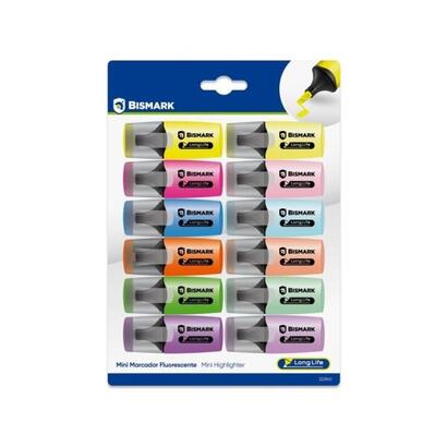 bismark-long-life-pack-de-12-mini-marcadores-fluorescentes-6x-neon-y-6x-pastel-tinta-de-secado-rapido-punta