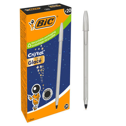 pack-de-20-unidades-bic-cristal-glace-boligrafo-de-bola-cuerpo-opaco-en-color-plata-mate-punta-redonda-de-1mm-