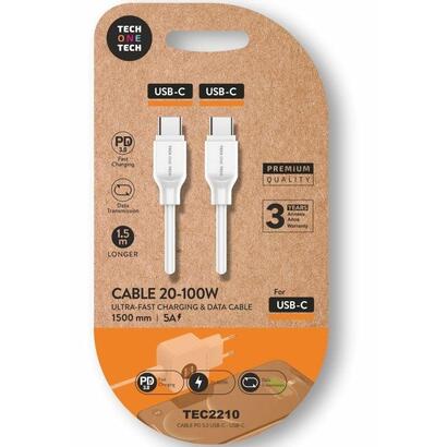 cable-usb-20-tipo-c-tech-one-tech-tec2210-usb-tipo-c-macho-usb-tipo-c-macho-hasta-100w-480mbps-15m-blanco