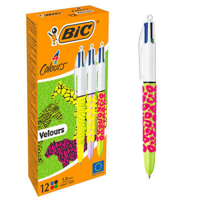 pack-de-12-unidades-bic-4-colours-velours-boligrafo-de-bola-retractil-punta-media-de-10mm-tinta-con-base-de-aceite