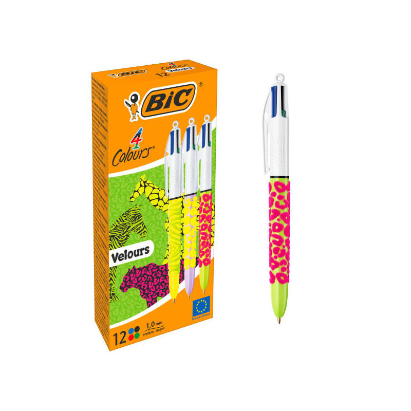 pack-de-12-unidades-bic-4-colours-velours-boligrafo-de-bola-retractil-punta-media-de-10mm-tinta-con-base-de-aceite