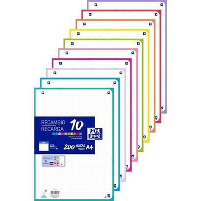 oxford-recambio-paquete-200-hojas-sueltas-4-taladros-a4-5x5-10-colores
