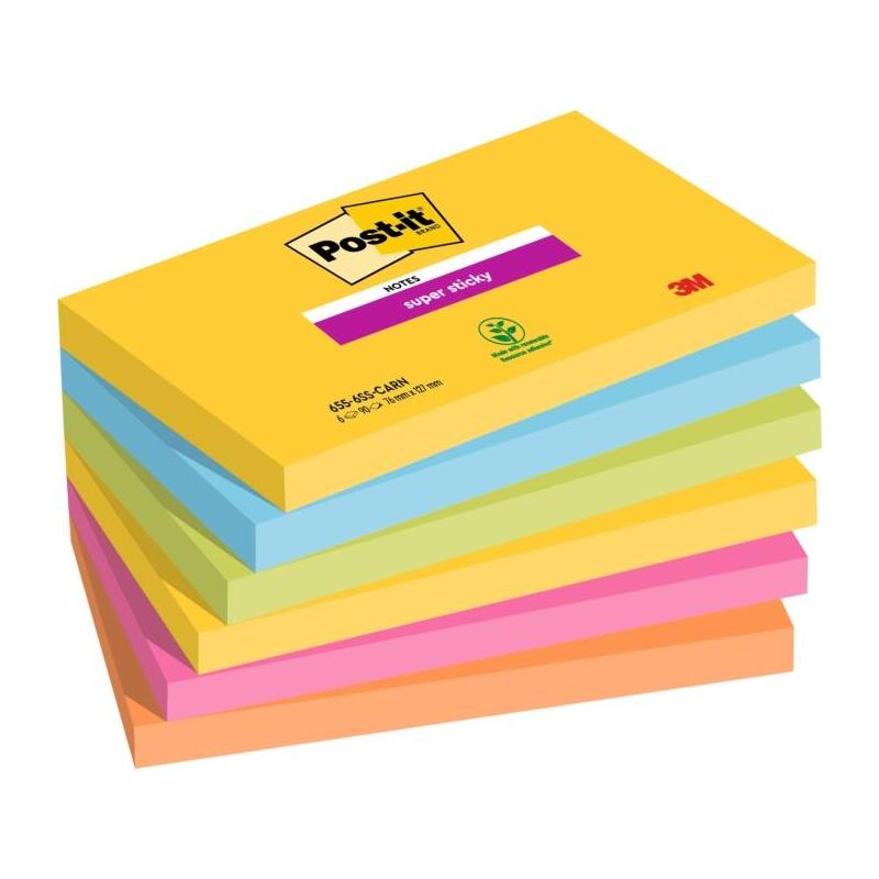 post-it-super-sticky-pack-de-6-blocs-de-90-notas-adhesivas-reposicionables-forma-rectangular-colores-surtidos