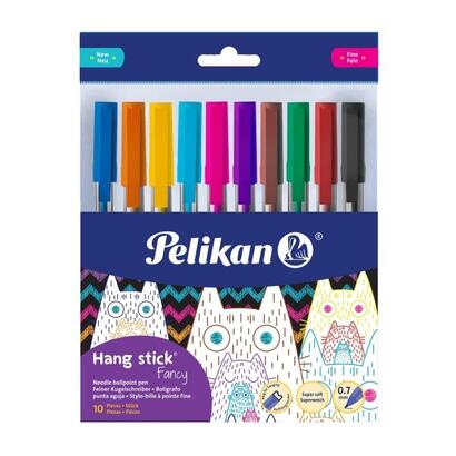 pelikan-hang-stick-pack-de-10-boligrafos-de-bola-trazo-de-07mm-capuchon-antiasfixia-cuerpo-triangular-ergonomico
