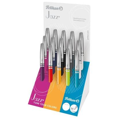pelikan-jazz-classic-expositor-con-15-boligrafos-retractiles-trazo-de-1mm-mecanismo-de-giro-capuchon-y-clip