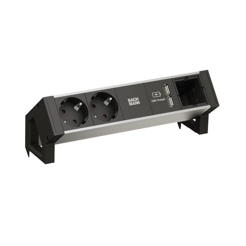 bachmann-desk2-alu-negro-2x-schutzkontakt-1x-usb-charger-1x-abd-gst18