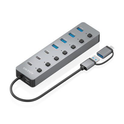 aisens-hub-usb31-gen1-usb-c-usb-a-usb-cmusb-am-4xusb-ah3xusb-ch1xusb-ch-alim-gris-30cm