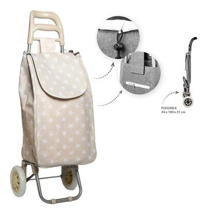 carro-de-la-compra-plegable-beige-de-estrellas-2-ruedas