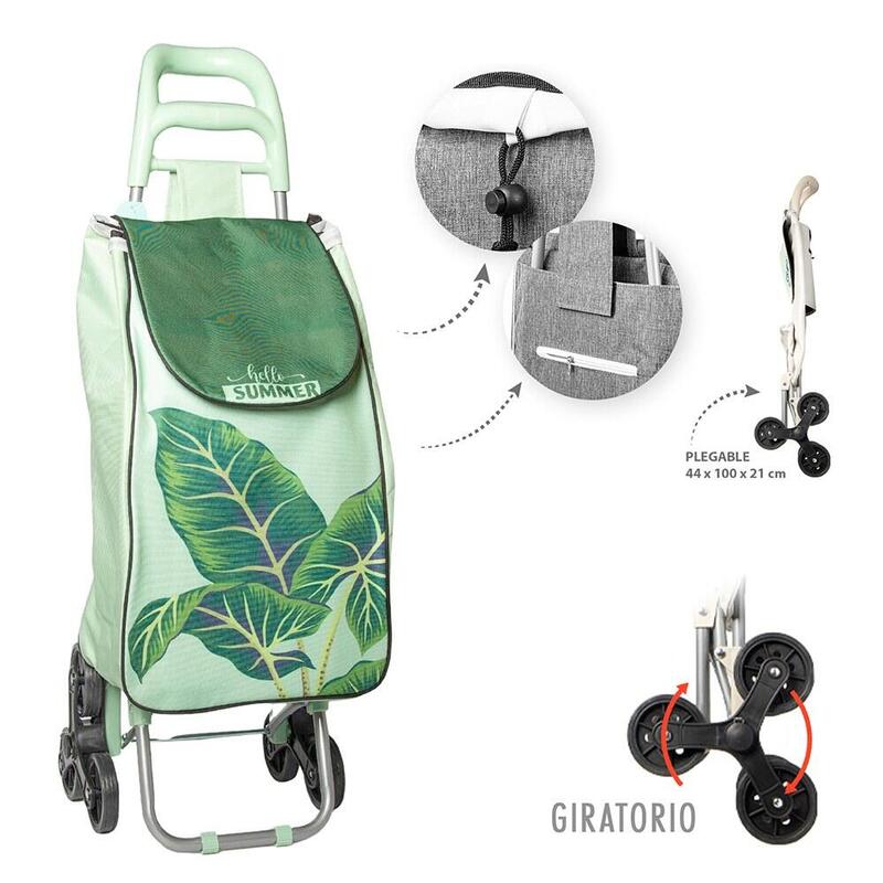 carro-de-la-compra-plegable-verde-con-hojas-6-ruedas