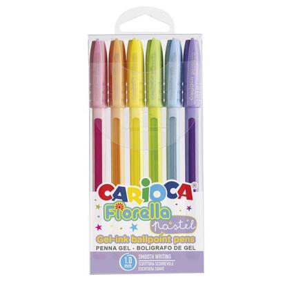 carioca-fiorella-pack-de-6-boligrafos-de-colores-tinta-gel-punta-de-bola-1mm-cuerpo-transparente-pastel-colores