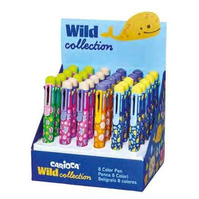 carioca-wild-collection-expositor-con-30-boligrafos-de-8-colores-punta-1mm-divertidos-disenos-de-animales-clip-de