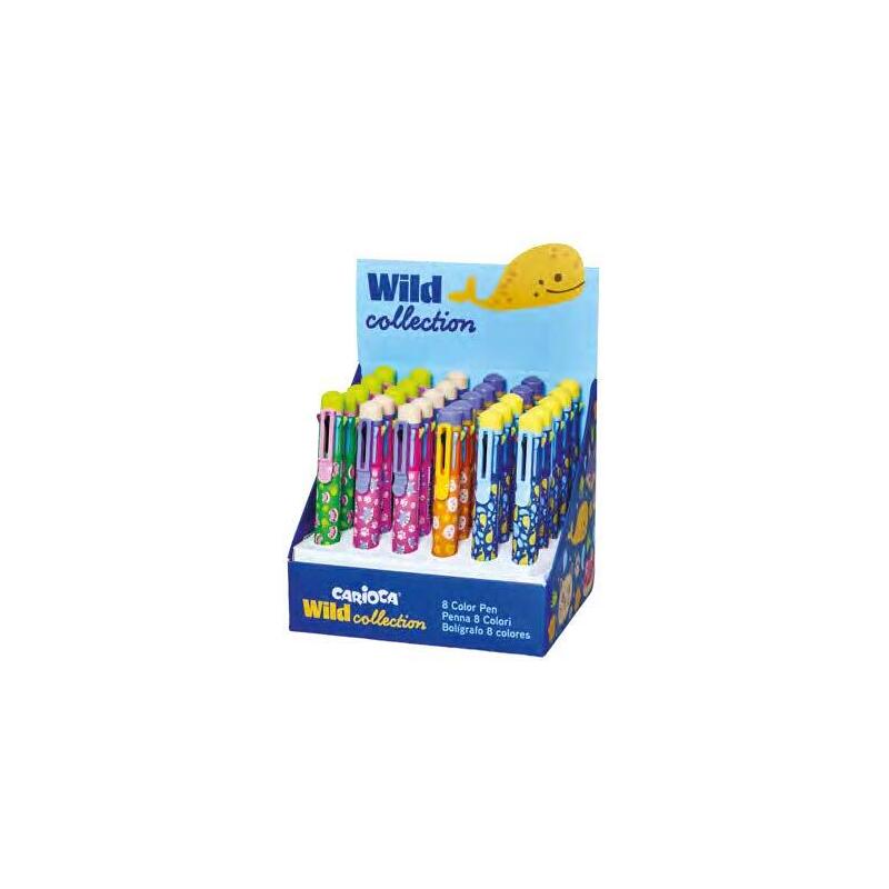 carioca-wild-collection-expositor-con-30-boligrafos-de-8-colores-punta-1mm-divertidos-disenos-de-animales-clip-de