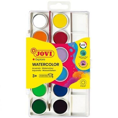 pack-de-12-unidades-jovi-acuarelas-en-pastillas-22mm-con-pincel-colores-surtidos-estuche-12-ud