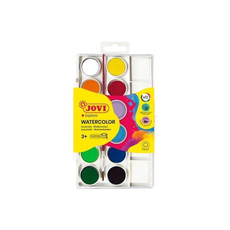 pack-de-12-unidades-jovi-acuarelas-en-pastillas-22mm-con-pincel-colores-surtidos-estuche-12-ud