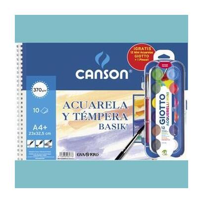 pack-de-10-unidades-canson-bloc-acuarela-y-tempera-basik-espiral-10-hojas-12-acuerlas-mini-pincel-gratis-370gr-23x325cm-unitario
