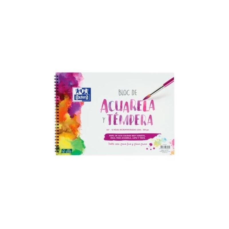 pack-de-5-unidades-oxford-bloc-pintura-acuarela-y-tempera-10h-300gr-espiral-a4-liso-blanco