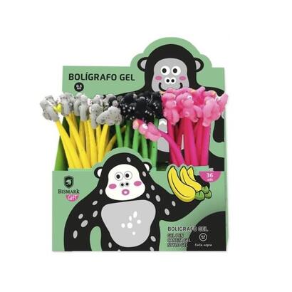 pack-de-36-unidades-bismark-animals-gorila-boligrafo-tacto-soft-con-divertidos-gorilas-punta-fina-tinta-gel-color