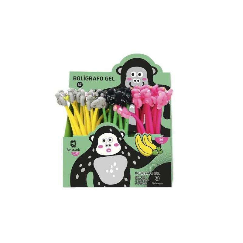 pack-de-36-unidades-bismark-animals-gorila-boligrafo-tacto-soft-con-divertidos-gorilas-punta-fina-tinta-gel-color