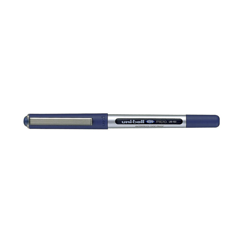 mitsubishi-pencil-roller-uni-ball-ub150-punta-05mm-acero-inoxidable-cuerpo-plastico-clip-metalico-tinta-azul-resistente-al-agua