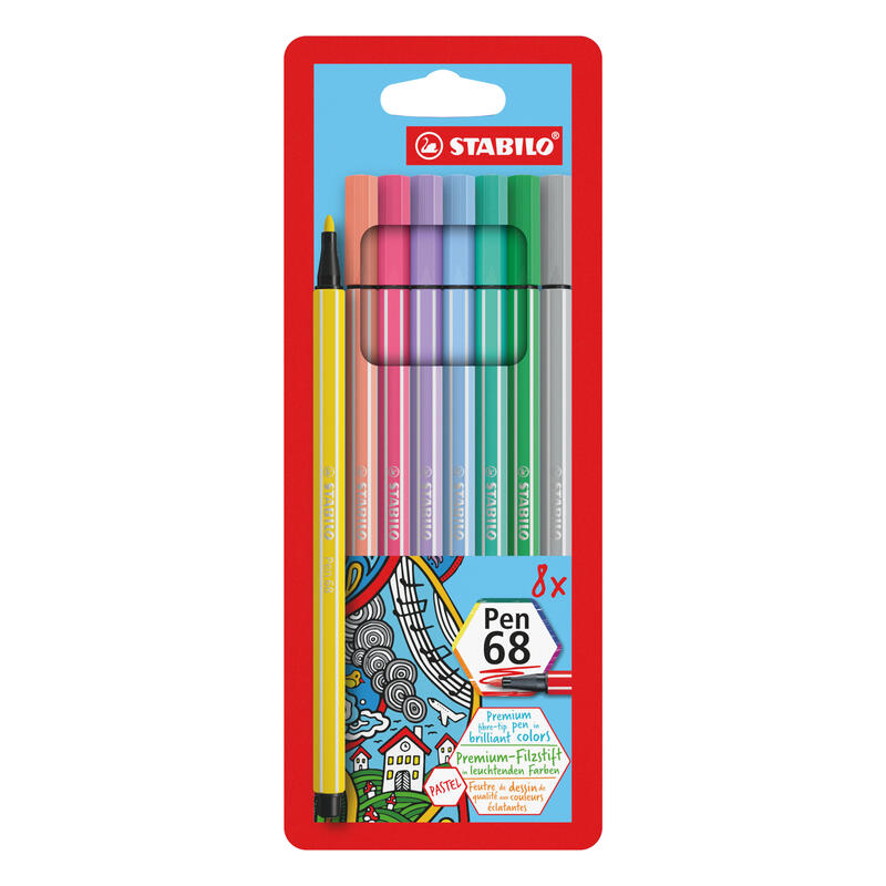 estuche-de-8-rotuladores-stabilo-pen-68-colores-pastel-punta-1mm-tinta-al-agua-acuarelable