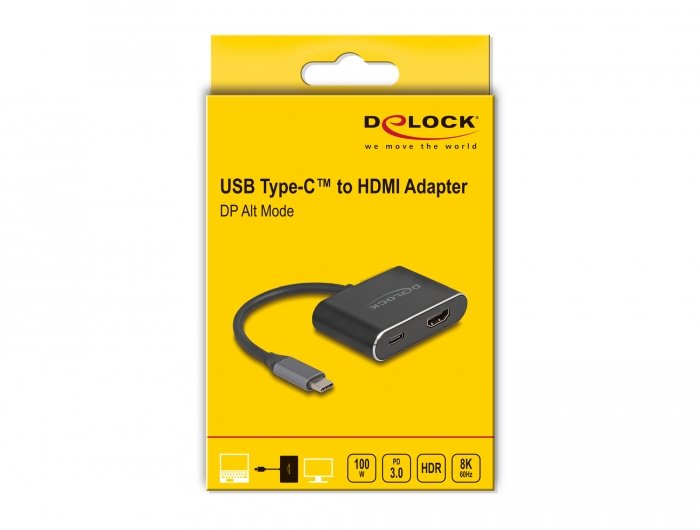 Delock Usb Type-C Adapter Zu Hdmi (Dp Alt Mode) 8k Mit Hdr Und Power Delivery 100 W