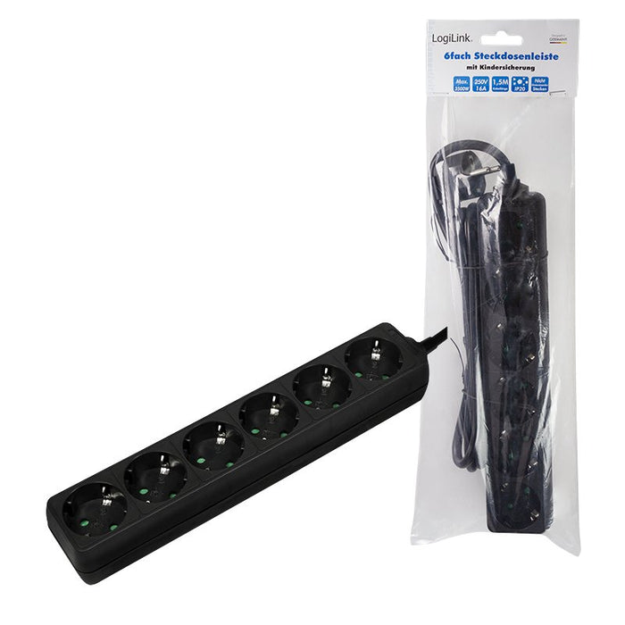 EAN 4052792052534 - LogiLink LPS238B base múltiple 1,5 m 6 salidas AC Interior Negro imagen 4